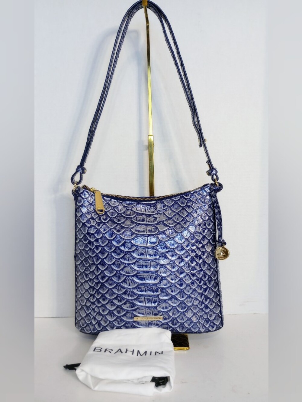 Brahmin Denim Cruz Melbourne Katie Snakeskin Embossed Leather Crossbody Bag